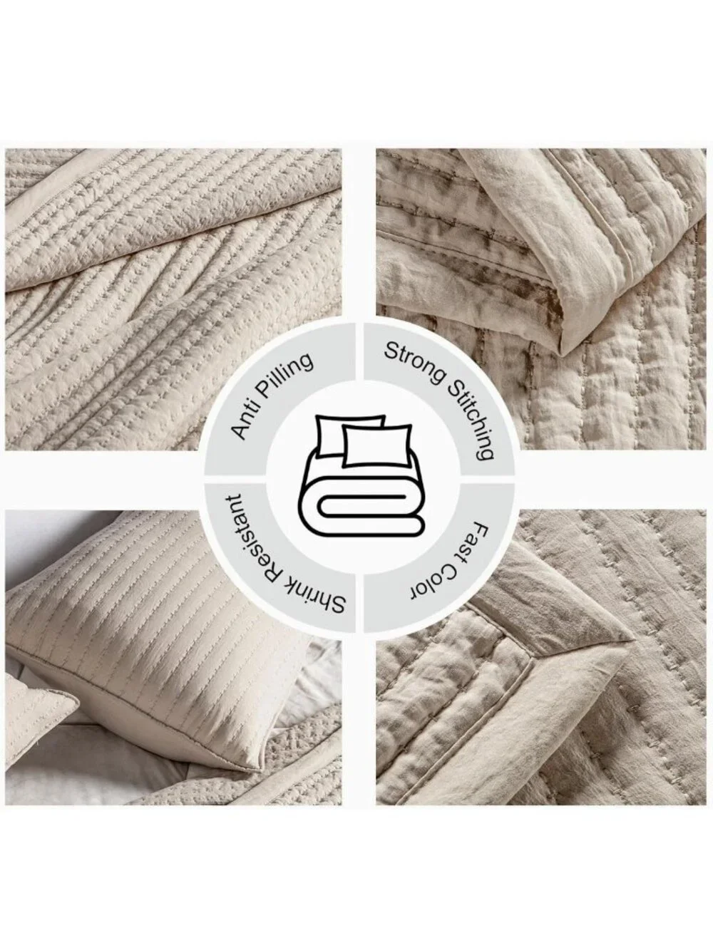 XL King Lightweight Quilt Set 108x98 in, Cozy Oatmeal Bedding for All Seasons